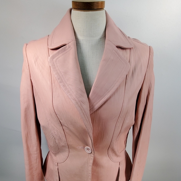 CACHE BLUSH PINK LEATHER BLAZER SIZE 4 - Picture 2 of 6